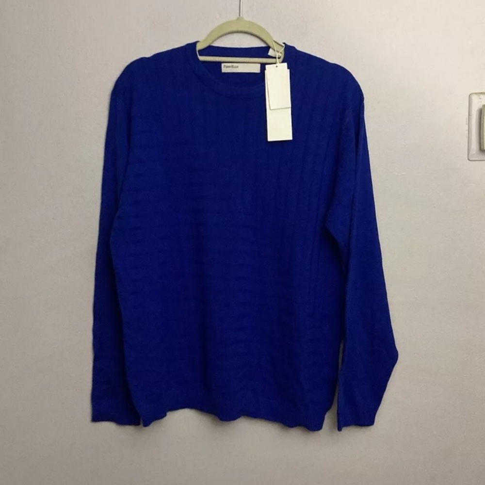 5-10 Perry Ellis Mens Sweater Blue Pullover Solid Large NWT